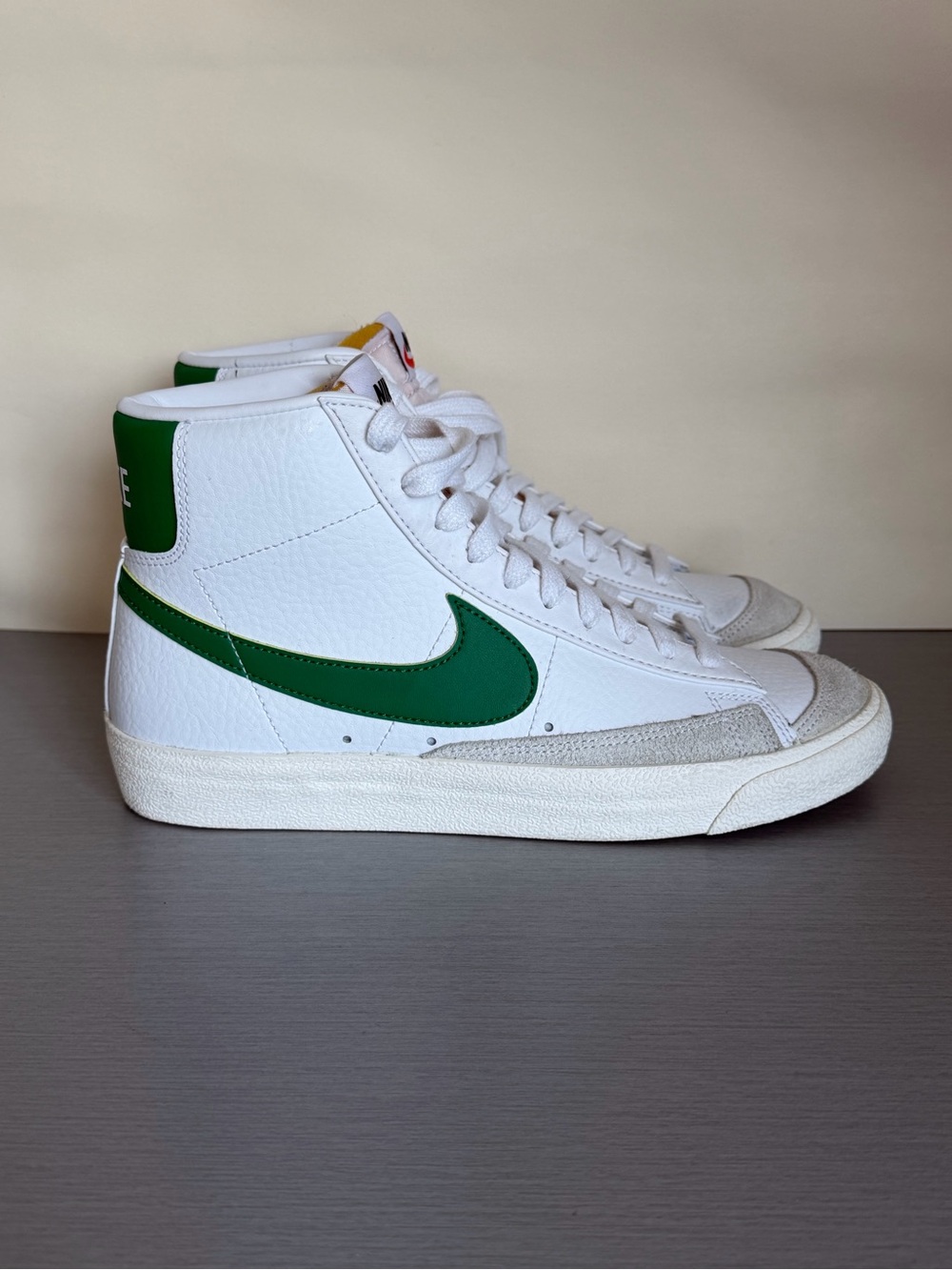 Nike Blazer White High-Top Sneakers with Green Swoosh